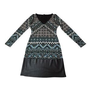 Hale Bob Mixed Media Knee Length Faux Leather Knit Dress Womens Size Medium
